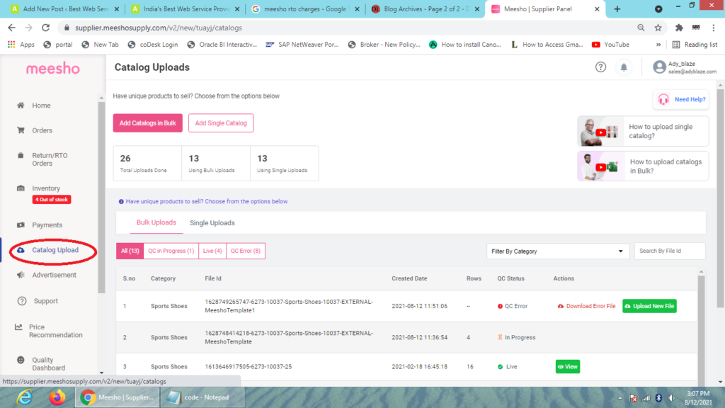 bulk listing in meesho