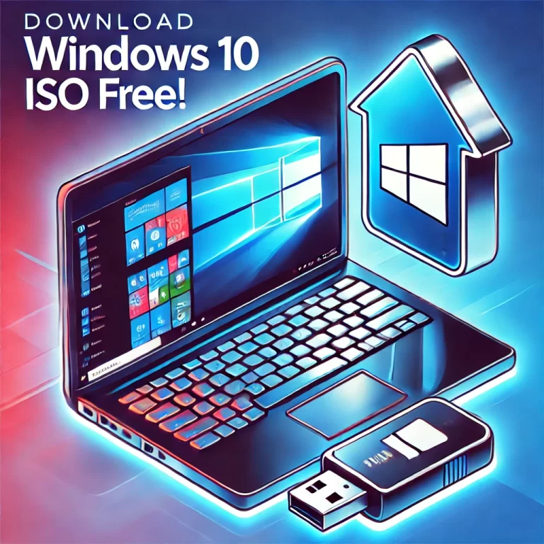 DALL·E 2025 02 11 10.31.05 A vibrant and eye catching YouTube thumbnail design featuring a laptop with the Windows 10 logo on the screen surrounded by a glowing download arrow How to Safely Download the Official Windows 10 ISO File for Free