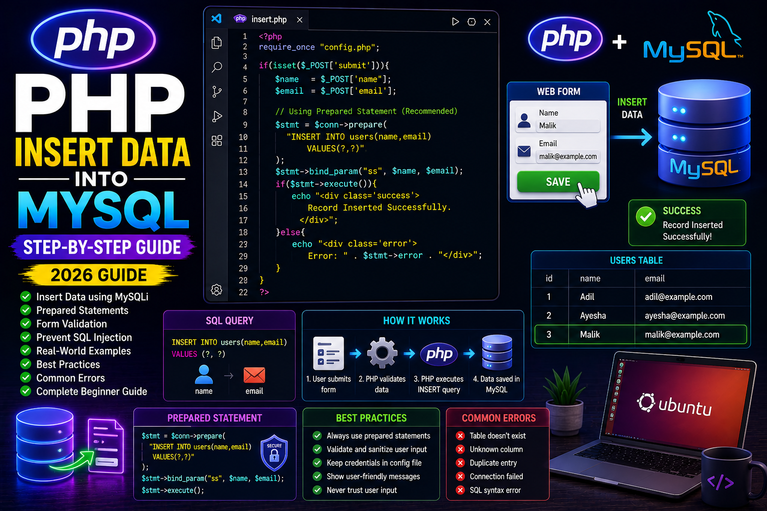 insert query PHP INSERT Data into MySQL (Beginner Guide 2026)