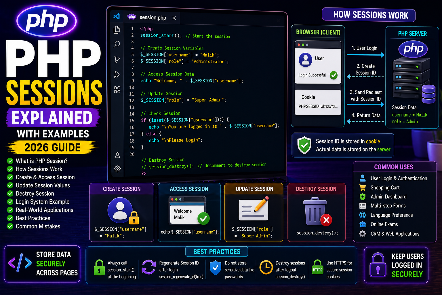 php session PHP Sessions Explained with Examples (Beginner Guide 2026)