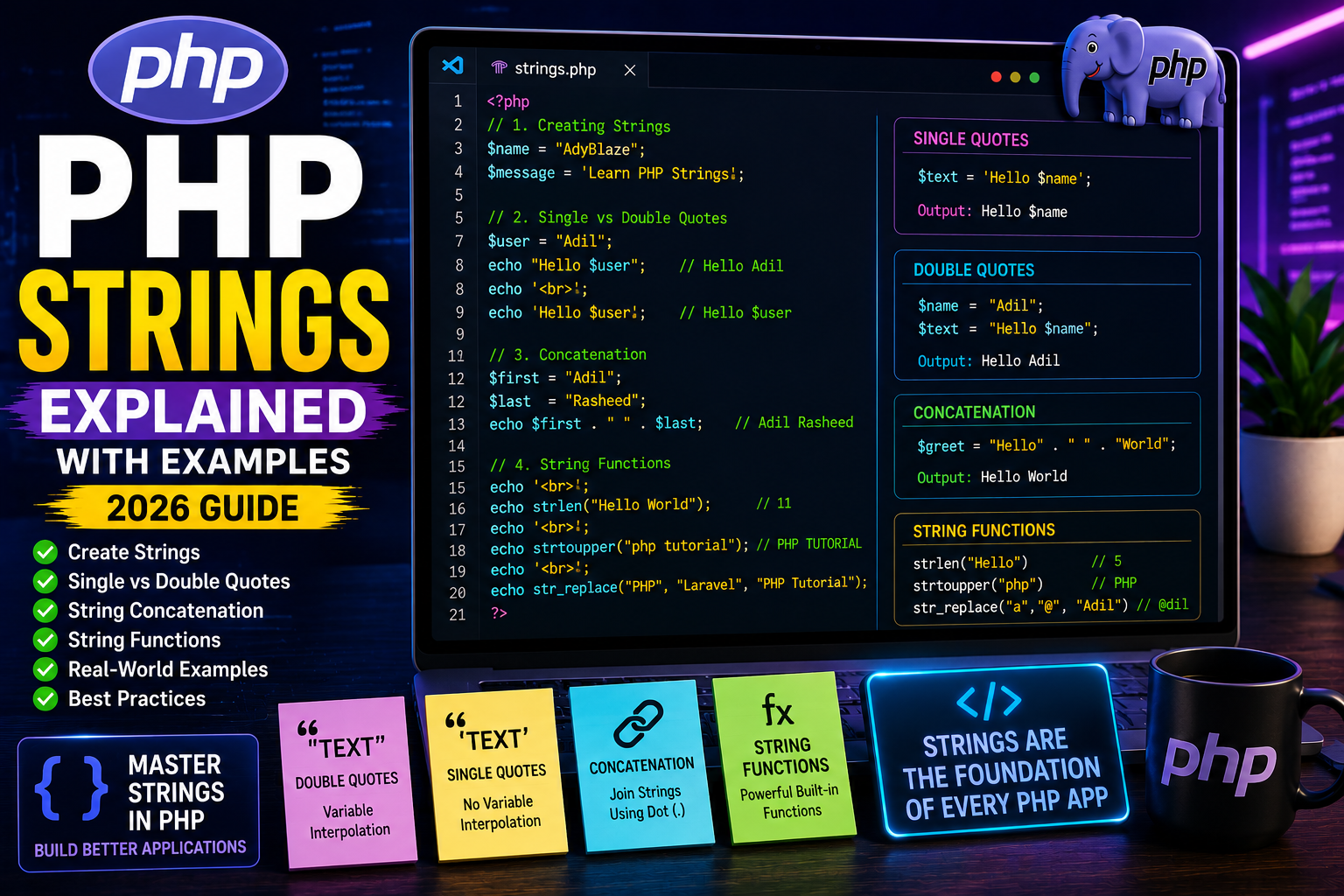 php string PHP Strings Explained with Examples (Beginner Guide 2026)