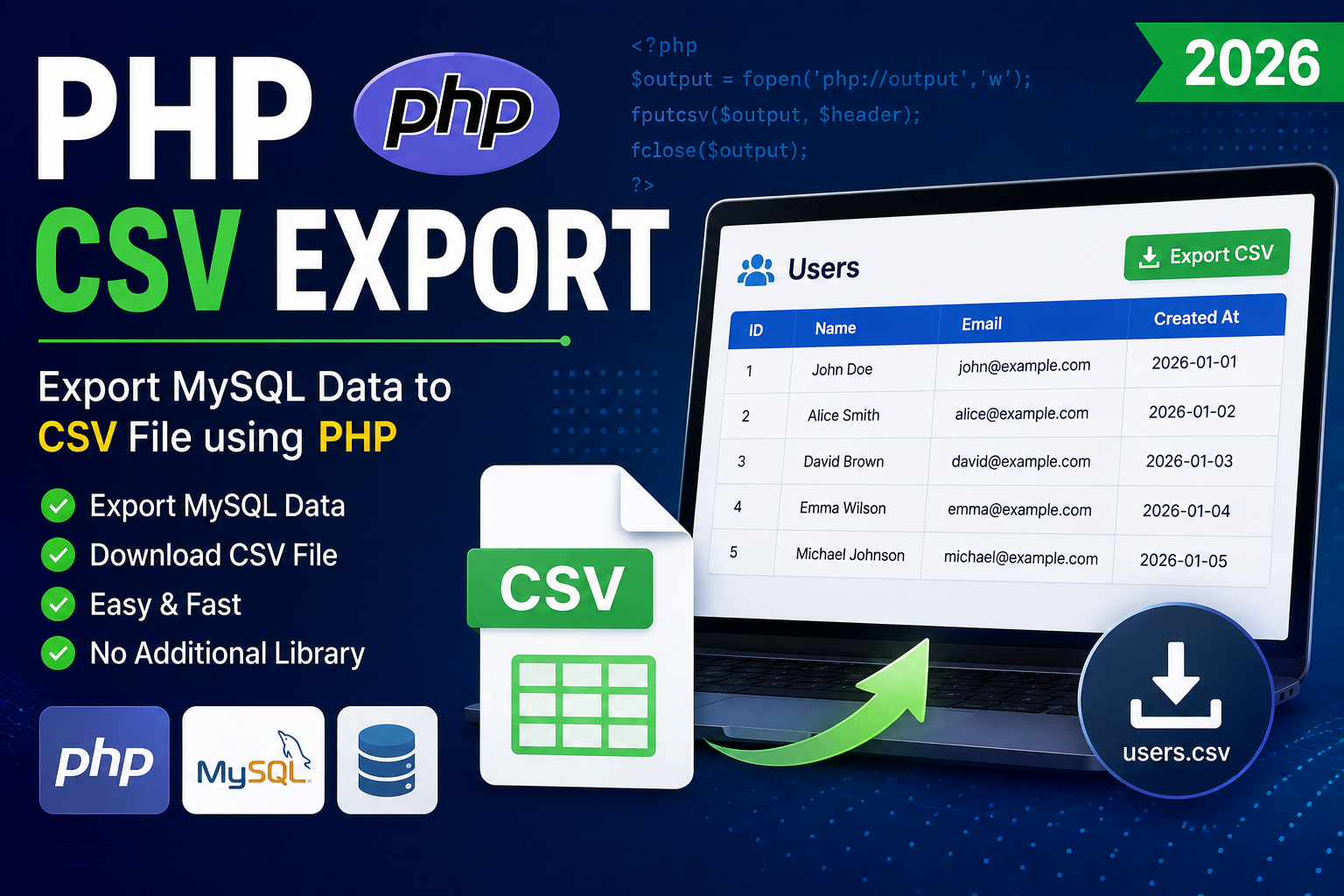csv PHP CSV Export (2026) – Complete Beginner Guide